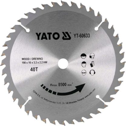 Disc circular pentru lemn 190 x 16 x 2.2 mm Yato YT-60633