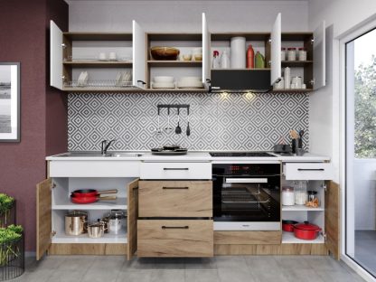 Pachet Mobila Bucatarie + Living Stejar / Alb - Image 3