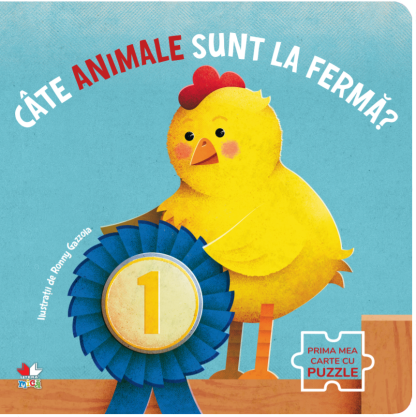 Câte animale sunt la fermă? Prima mea carte cu puzzle