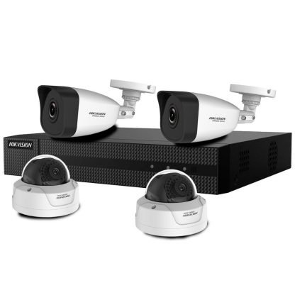 Sistem supraveghere IP mixt basic Hikvision Hiwatch HW-IP-4MXTIR30-4MP, 4 camere, 4 MP, IR 30 m, 2.8 mm, PoE