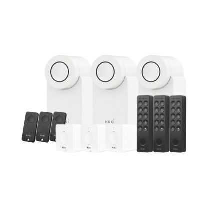 Kit control acces cu amprenta, PIN si buton Nuki All-in-one, 12 dispozitive, 20 amprente, 200 coduri PIN, bluetooth, Wi-Fi