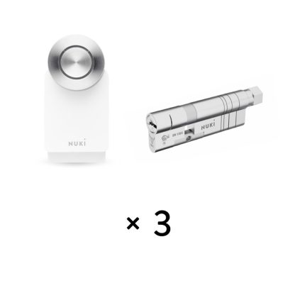 Kit incuietoare control access si cilindru universal Nuki Smart Cylinder, cilindru modular ajustabil, 5 chei, bluetooth, Wi-Fi, 200 permisiuni, alb