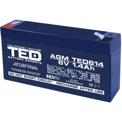 Acumulator AGM VRLA TED TED002839, 6 V, 1.4 A