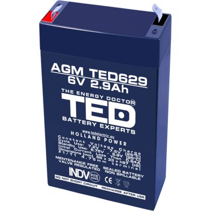 Acumulator AGM VRLA TED TED002877, 6 V, 2.9 A