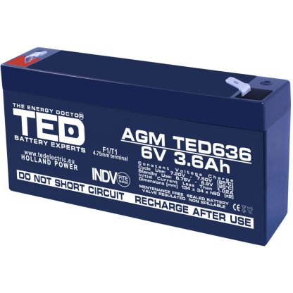 Acumulator AGM VRLA TED TED002891, 6 V, 3.6 A