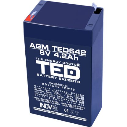 Acumulator AGM VRLA TED TED002914, 6 V, 4.2 A