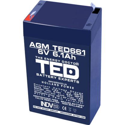 Acumulator AGM VRLA TED TED002938, 6 V, 6.1 A