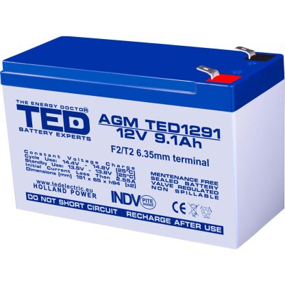 Acumulator AGM VRLA TED TED003263, 12 V, 9.1 A