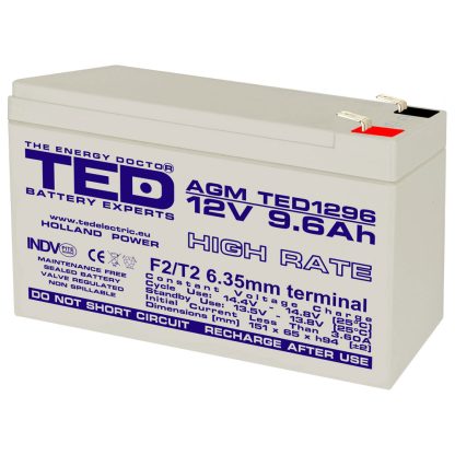 Acumulator AGM VRLA TED TED003324, 12 V, 9.6 A