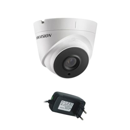 Camera supraveghere Dome Hikvision TurboHD DS-2CE56D0T-IT3F, 2 MP, IR 40 m, 2.8 mm + alimentator