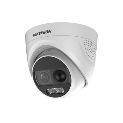 Camera supraveghere Dome cu alarma Hikvision Turbo HD ColorVu DS-2CE72DFT-PIRXOF, 2 MP, PIR, lumina alba 20 m, 3.6 mm