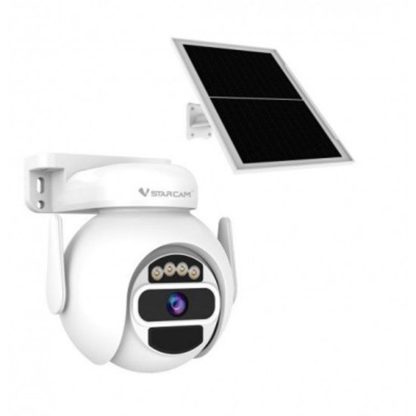 Camera supraveghere wireless Wi-Fi cu panou solar Vstarcam Full Color CB65, 3MP, 14 mm, night vision, 6000mAh, detectie miscare, microfon si difuzor, slot card, IP66, PIR, alarma