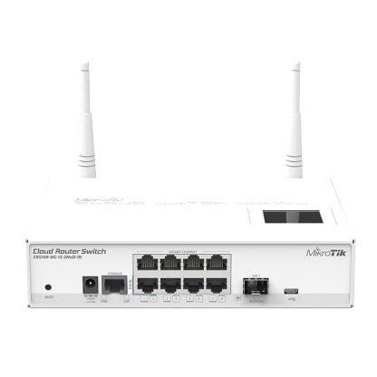 Switch wireless cu 8 porturi Gigabit MikroTik Cloud Router CRS109-8G-1S-2HND-IN, cu management, port SFP, 2.4 GHz, 300 Mbps, PoE