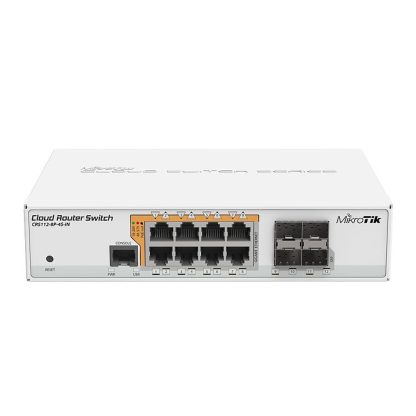 Switch cu 8 porturi PoE Gigabit MikroTik Cloud Router CRS112-8P-4S-IN, 4 porturi SFP, cu management, PoE