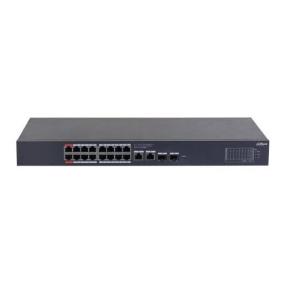 Switch rackabil cu 20 porturi Dahua CS4220-16GT-240, 16 porturi PoE, 2 porturi SFP, 2 porturi RJ-45 uplink, PoE Watchdog, Cloud Management