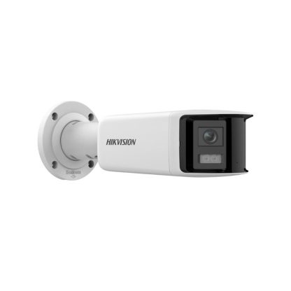 Camera supraveghere exterior IP panoramica HikVision ColorVu DS-2CD2T67G2PLSUSL, 6 MP, 2 x 2.8 mm, lumina alba 40 m, slot card, microfon si difuzor, PoE