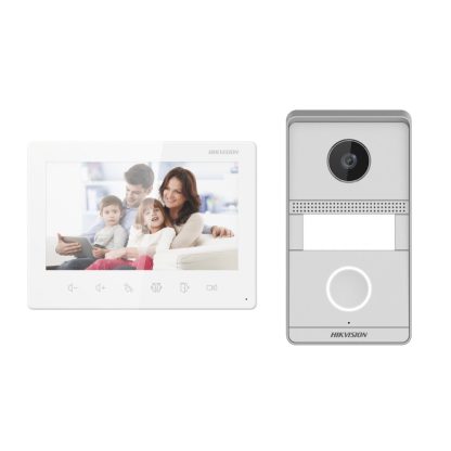 Kit videointerfon pe 2 fire Hikvision DS-KIS101-P-SURFACE, 1 familie, 2 MP, 7 inch, aparent