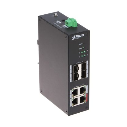 Switch cu 8 porturi Dahua HS4408-4ET-96, 4 porturi PoE 10/100 Mbps, 4 porturi SFP 1000 Mbps, PoE Watchdog, Hardened Switch