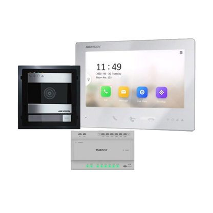 Kit videointerfon IP Hikvision DS-KIS704EY, 2 MP, WI-Fi, microfon si difuzor, touchscreen, pe 2 fire