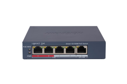 Switch cu 4 porturi PoE Hikvision DS-3E1105P-EI(V2), 10/100Mbps, 1 uplink, cu management