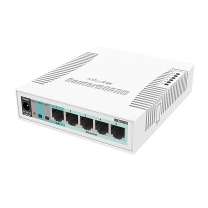 Switch cu 5 porturi Gigabit MikroTik CSS106-5G-1S, port SFP, cu management, PoE