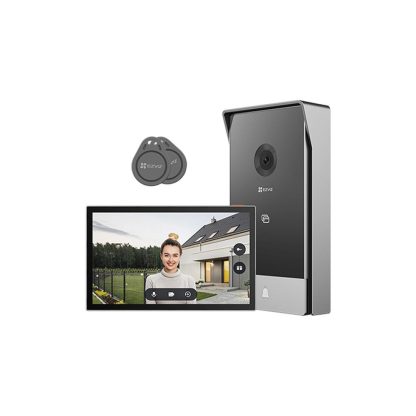 Set videointerfon smart Wi-Fi dual band cu sonerie EZVIZ CS-HP5-2MP, 2 MP, 2.0 mm, RFID, IR 6 m, 2.4-5 GHz, 7 inch, aplicatie mobila, montaj 2 sau 4 fire, slot card