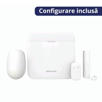 Sistem alarma antiefractie wireless Hikvision AX PRO DS-PWA64-KIT-WE, LAN/WiFi/GPRS, 16 partitii, 64 zone, 30 utilizatori si serviciu de configurare