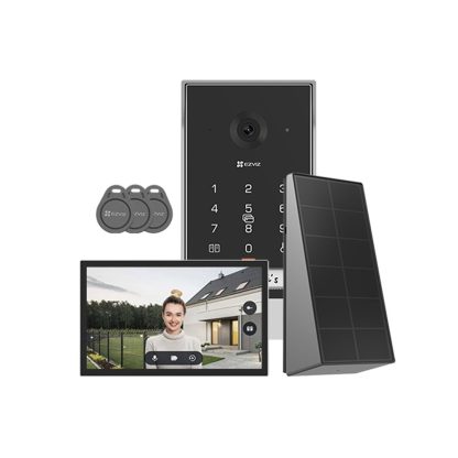 Sistem videointerfon Wi-Fi wireless cu panou solar si sonerie EZVIZ CS-EP7-3MP-SP, 3 MP, 2.0 mm, IR 5 m, 7 inch, 2600 mAh, PIN , RFID, slot card, aplicatie mobila