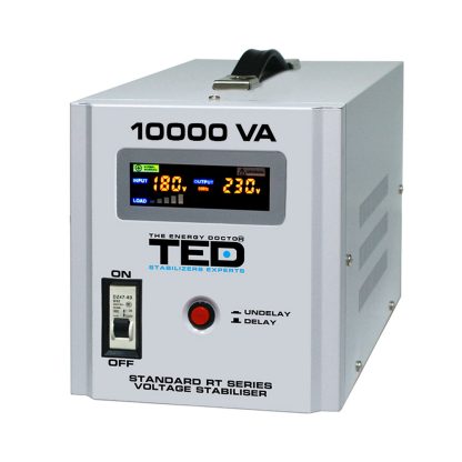 Stabilizator de tensiune cu 2 prize TED RT TED000071, 10000 VA, 6000 W, regleta