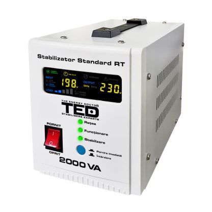 Stabilizator de tensiune cu 2 prize TED RT TED000125, 2000 VA, 1200 W