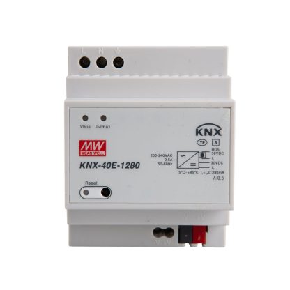 Sursa de alimentare MeanWell KNX-40E-1280, 2 iesiri, 30V/1280 mA, 40 W, protocol KNX, montaj pe sina DIN