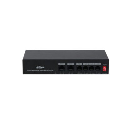 Switch 4 porturi Dahua Eco Series PFS3006-4ET-36, 10/100 Mbps, 1.2 Gbps, 0.89 Mpps, PoE