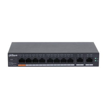 Switch cu 10 porturi Dahua CS4010-8ET-60, 8 porturi PoE, 2 porturi uplink, PoE Watchdog, putere 60W, 4.8 Gbps, 8000 MAC, cloud management