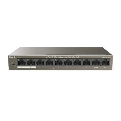 Switch cu 10 porturi Tenda TEF1110P-8-63W, 1.6 Gbps, 1.48 Mpps, 1000 MAC, PoE, fara management