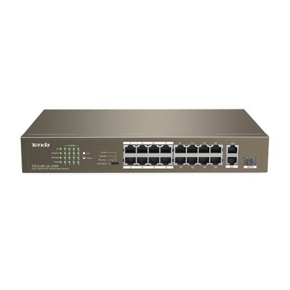 Switch cu 16 porturi Tenda TEF1118P-16-150W, 7.2 Gbps, 5.36 Mpps, 4000 MAC, PoE, fara management