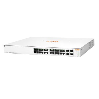 Switch cu 24 porturi Aruba JL684A, 128 Gbps, 95.23 Mpps, 4 porturi SFP/SFP+, 1U, PoE, cu management