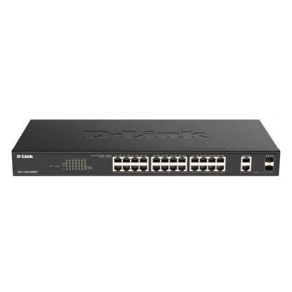 Switch cu 24 porturi D-Link DGS-1100-26MPV2, 2 porturi Combo GE/SFP, 52 Gbps, 38.69 Mpps, PoE, cu management