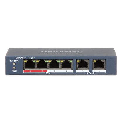 Switch cu 4 PoE Hikvision DS-3E0106P-E/M, fara management, 4000 MAC, 1.6 Gbps, 300 m