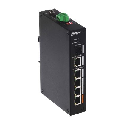 Switch cu 4 porturi Dahua PFS3106-4ET-60-V2, 1 port SFP, 6.80 Gbps, 3.57 Mpps, 8.000 MAC, Hi-PoE, fara management