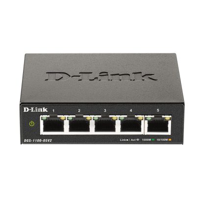 Switch cu 5 porturi D-Link DGS-1100-05V2, 10 Gbps, 7.44 Mpps, 8.000 MAC, cu management