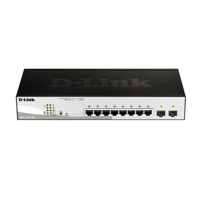 Switch cu 8 porturi D-Link DGS-1210-10P, 2 porturi SFP, 20 Gbps, 14.88 Mpps, 8.000 MAC, 1U, PoE, cu management