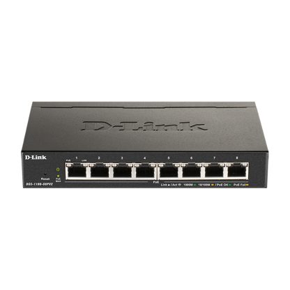 Switch cu 8 porturi Gigabit D-Link DGS-1100-08PV2, 16 Gbps, 11.9 Mpps, 4.000 MAC. PoE, cu management