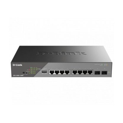 Switch cu 8 porturi Gigabit D-Link DSS-200G-10MP, 2 porturi SFP, 20 Gbps, 14.88 Mpps, 8.000 MAC, 1U, PoE, cu management