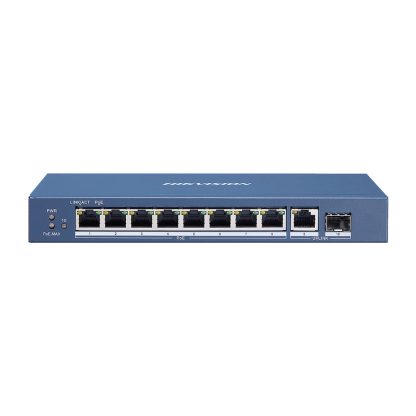 Switch cu 8 porturi Gigabit Hikvision DS-3E0510P-E/M, 1 port SFP, 20 Gbps, 14.88 Mpps, 4.000 MAC, PoE, fara management