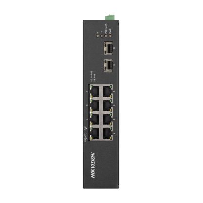 Switch cu 8 porturi Gigabit Hikvision DS-3T0510HP-E/HS, 2 porturi Hi-PoE, 2 porturi SFP, 20 Gbps, 14.88 Mpps, 4.000 MAC, fara management