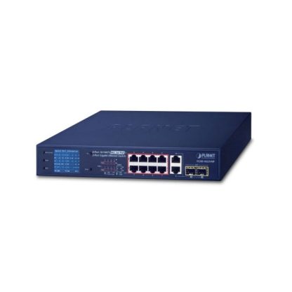 Switch cu 8 porturi PoE Planet FGSD-1022VHP, 10/100Mbps, 2 port Gigabit TP/SFP combo, display LCD