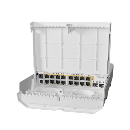 Switch de exterior MikroTik netPower 16P CRS318-16P-2S+OUT, 16 porturi Gigabit, 2 porturi SFP +, 72 Gbps, 53.6 Mpps, PoE