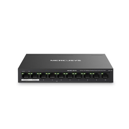 Switch desktop cu 10 porturi Gigabit Mercusys MS110P, 2000 MAC, fara management, 250 m, PoE+