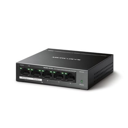 Switch desktop cu 5 porturi Gigabit Mercusys MS105GP, 2000 MAC, fara management, 250 m, PoE+