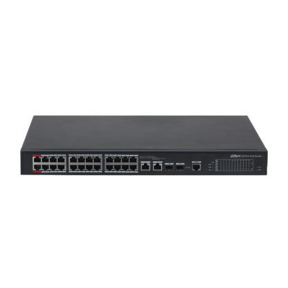 Switch PoE cu 24 porturi Dahua PFS4226-24ET-360-V3, 100 Mbps, 4K MAC, Cu management